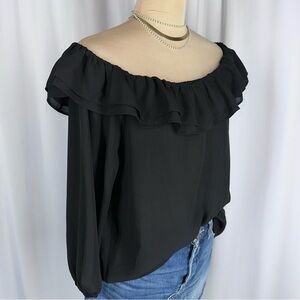 J Crew Mercantile Womens  M BlackOff  The Shoulder 3/4 Sleeve Lightweight Blouse